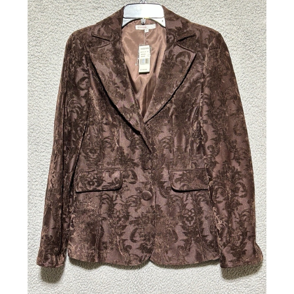 Georgiou Studio Crushed Velvet Paisley Jacket Espresso Brown Y2K Goth Glam Sz 8